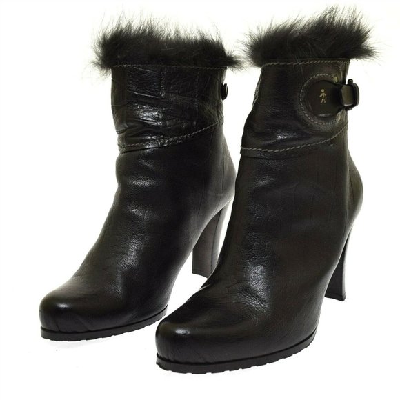 Henry Beguelin Shoes - Henry Beguelin Black Leather Ankle Bootie Fur Women's Boots High Heel 40 US 10